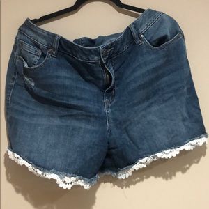 Lane Bryant MidWash Distressed Crochet Jean Shorts